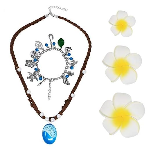 Tacobear Princesa Vaiana Accesorios Collar Vaiana Pulsera Vaiana y 3 Flor Pinzas de Cabello para niñas Mujer Vaiana Joyas Cosplay Disfraz