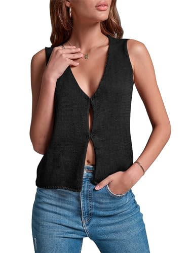 Image of Crochet Tank Tops for Women - Open Front Sleeveless Summer Vest with Hidden Buttons