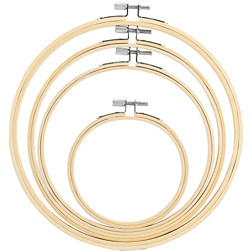 Image of Pllieay 4 Pieces Embroidery Hoop 4,6,7,8 Inch Bamboo Embroidery Circle Cross Stitch Hoop Ring 4 inch to 8 inch for Embroidery and Cross Stitch Supplies