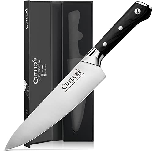 Cutluxe Chef Knife – 8" Cooking & Cutting Kitchen Knife – Razor Sharp Blade Forged From High Carbon German Steel – Ergonomic Handle & Full Tang Design – Artisan Series #TOP15