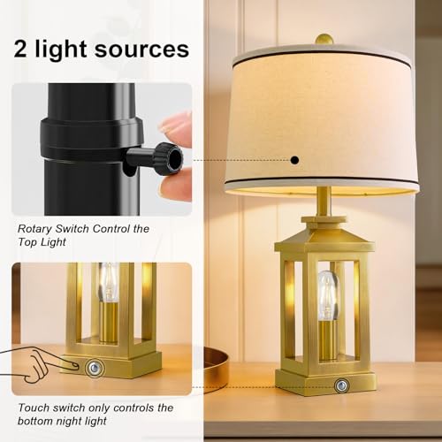 G-SAFAVA 24\" Table Lamps for Living Room Bedroom Modern Gold Bedside Lamps Set of 2 Nightstand Lamps for Night Stands 3 Way Dimmable Touch Lamp with USB C+A Ports and 2 Light Sources, 4 Bulbs Includes - Thumbnail 7