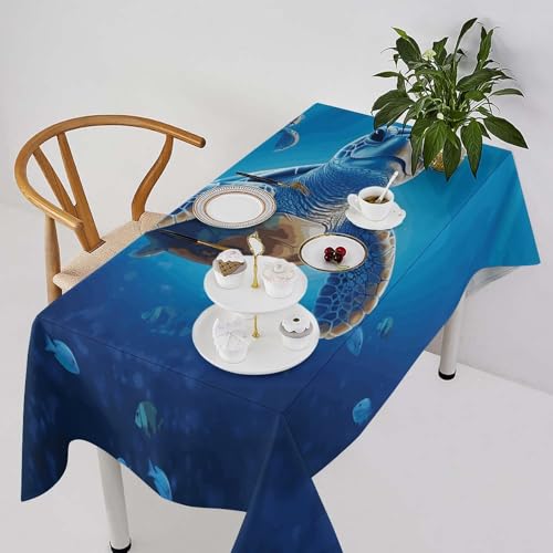Nappe de table rectangulaire tortue bleu imprimé déco lavable