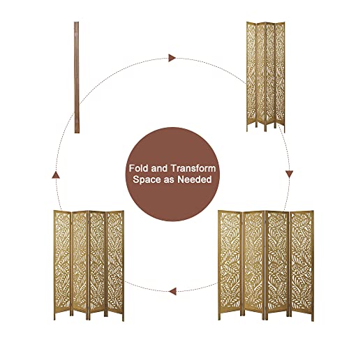 Wood Room Dividers 4 Panel, Premium Home Wooden Room Dividers Wall for Bedroom, Carved Wood Partition Room Dividers and Folding Privacy Screens for Room Office,Natural Wood