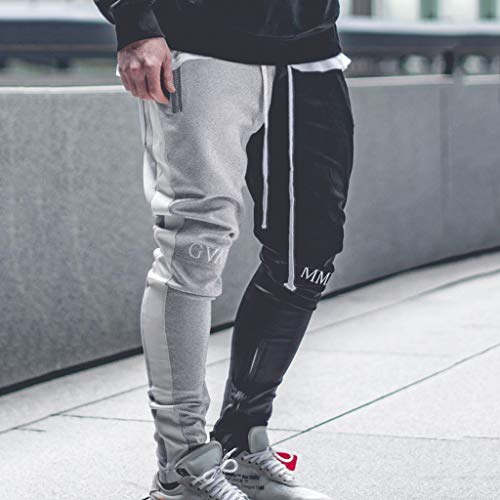 MYNKYLL Calça de moletom moda jogger, calça casual sólida patchwork masculina cor solta calça mascul