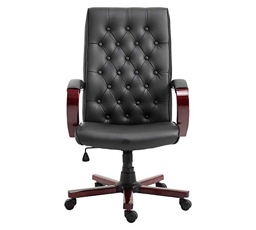 Image of High Back PU Leatherette Office Chair Director & Executive Chair Handle & Wooden WheelBase Height Adjustable & Revolving Chair Hand Crafting Desgin Modern Office Chair