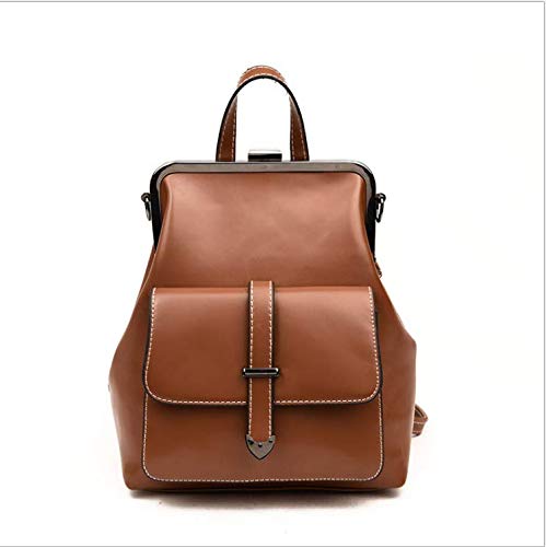 OneMoreT - Mochila de piel sintética con cierre retro, para mujer, marrón