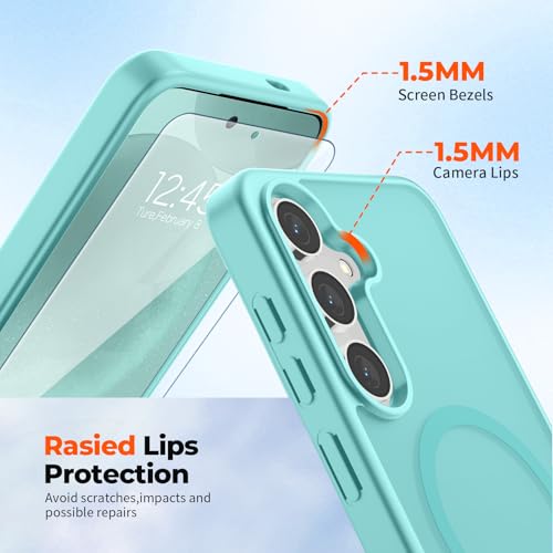 Image of SUPFINE Magnetic for Samsung Galaxy S24 Case / S25 Case with Screen Protector, (Built-in Magnets) (Military Grade Drop Protection) Slim Translucent Shockproof Phone Case,Blue Green