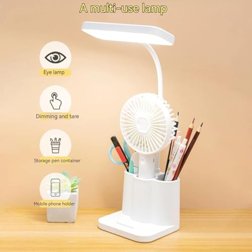Image of One94Store 3-in-1 LED Desk Lamp with Pen & Phone Holder - USB Rechargeable Study Lamp with Touch Sensor, 3 Light Modes, Eye Protection & Warm White Night Light for Bedroom, Office & Home