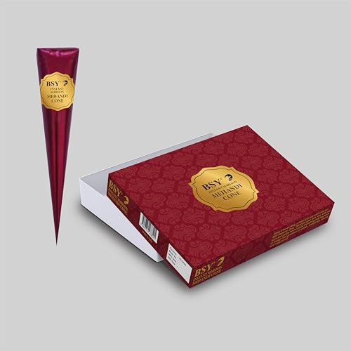 BSY Instant Maroon Mehndi Cone for Women Herbal QuickDrying Henna for Hands & Feet Easy Application Cone Rich Maroon Color Party & Bridal Mehndi 28 g