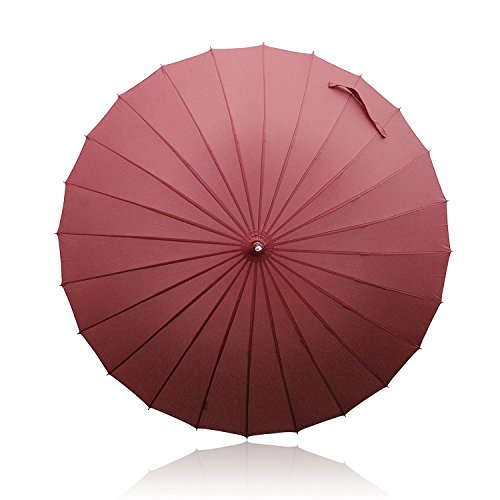 Becko Manual Open & Close Umbrella Long Umbrella with 24 Ribs, Durable and Strong Enough for The Wind and Rain, Easy to Carry on Your Back by Its Own Bag (Red)