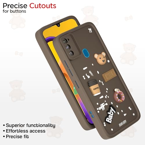 Image of Outlouders Back Cover for Samsung Galaxy M21 / M30s / M21 2021 | 3D Cartoon Cute Fun Bear | Silicone Full Body Protection Bumper Case (Brown)