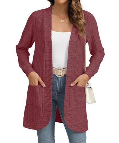Image of YSYOKOW Cardigan Sweaters for Women Long Sleeve Open Front with Pockets | Long Cardigans for Women Lightweight Soft Casual Dressy Loose Fit Cardigan Sweater with Pockets for Work and Office