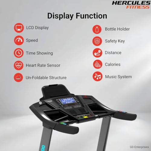 Image of Hercules TA100 6.0 HP AC Motor Commercial Treadmill with 22 Km /hr Max Speed, 150 Kg Max User Weight, 15-Level Auto Incline, Free Installation Assistance