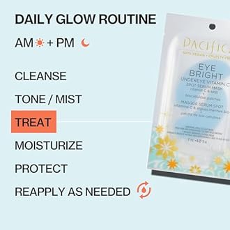 Pacifica Undereye Spot Serum Mask – Bright Eye Vitamin C Mask for Dark Circles & Hydration, Brightening Under Eye Treatment, Vegan & Cruelty-Free, 4 Pack