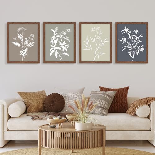 JJY Framed Boho Plants Wall Art Set of 4 -Wooden