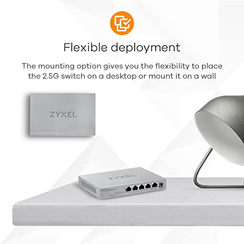 Image of Zyxel 5-Port 100M /1G /2.5G Ethernet (RJ-45) Multi-Gigabit Unmanaged Switch | Plug and Play | Fanless Quiet | Desktop and Wall Mount | Auto MDI /MDIXSupport | Gaming (MG-105)