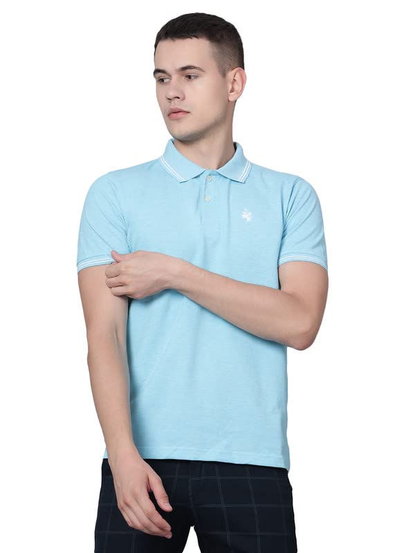 Image of Cantabil T-Shirt for Men l Breathable & Soft with Color Fastness Regular Fit Polo Neck Cotton Blend Fabric Solid Pattern