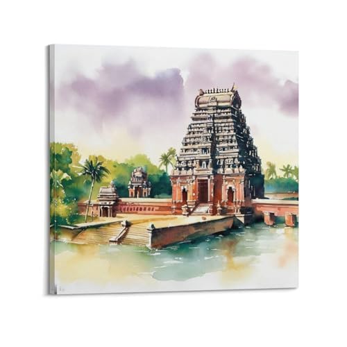 Impression sur toile de temple indonésien durable et encadrée pour salon chic