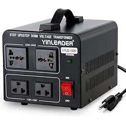 Yinleader 1500W 110V to 220V or 220V/230V/240V to 110V/120V Power Converter | Step Up/Down Voltage Transformer Converter for Use 220V Overseas Appliances,Circuit Breaker Protection