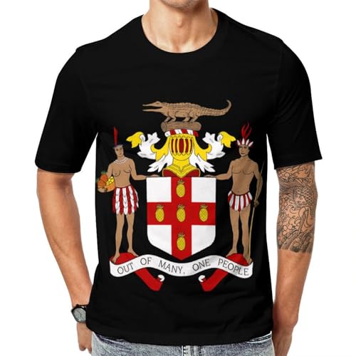 Coat of Arms of Jamaica Unisex Adult T-Shirts Summer Short Sleeve Tee Casual Tops Funny Graphic S