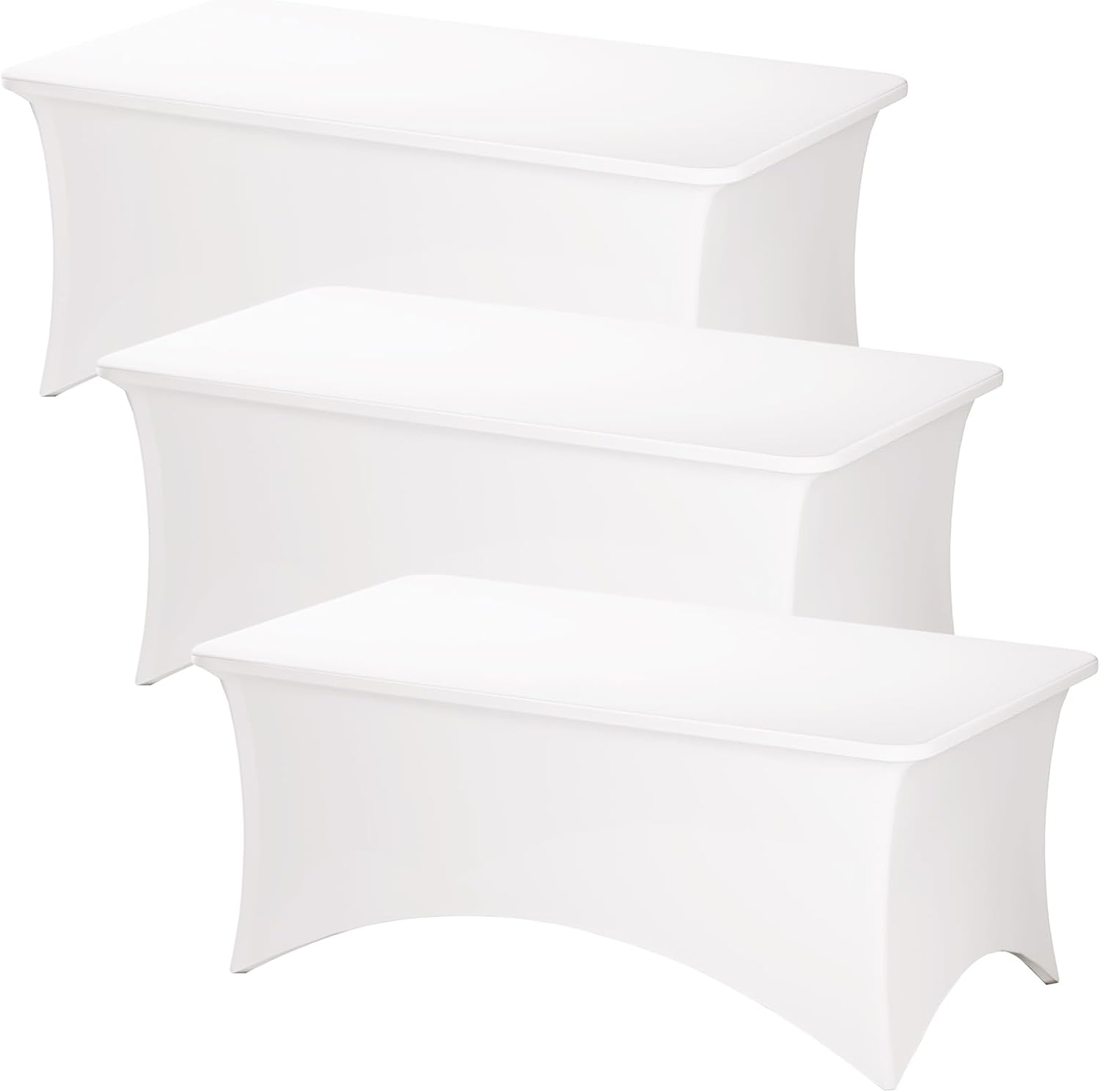 Fixwal 3 Pack Pearl White Table Cloths Rectangle 6FT, Tablecloths Rectangular Stretch Spandex Fitted Table Covers 6Ft for Parties, Trade Shows, Banquet, Weddings, Buffet, Graduation Decorations