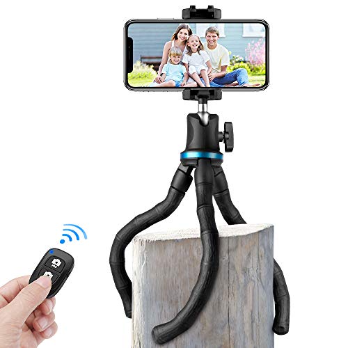 Flexible Phone Tripod, Aureday Adjustable Cell Phone Camera Travel Mini Tripod Stand with Wireless Remote Shutter & Universal Phone Mount Clip, Compatible with iPhone & Android Phone & Camera