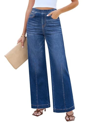 LookbookStore Wide Leg Jeans for Women Trendy High Waisted Trousers Stretchy Baggy Denim Pants