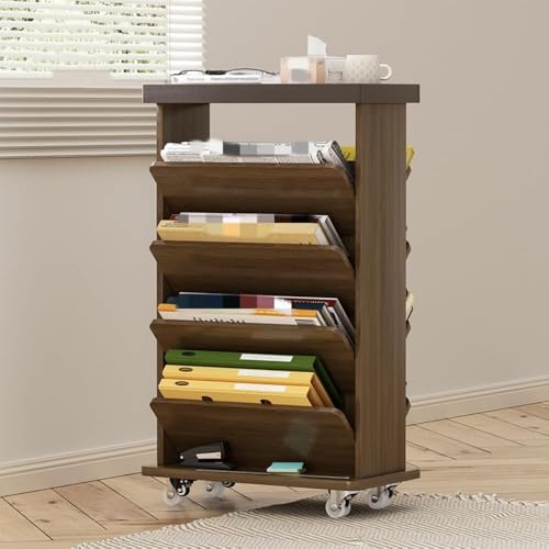 Bibliothèque mobile double face en bois sur roulettes pour rangement compact de bureau