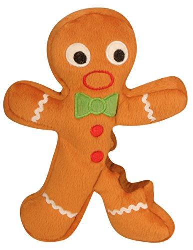 goDog Christmas Gingerbread Man Squeaky Plush Dog Toy, Chew Guard Technology - Brown, Small