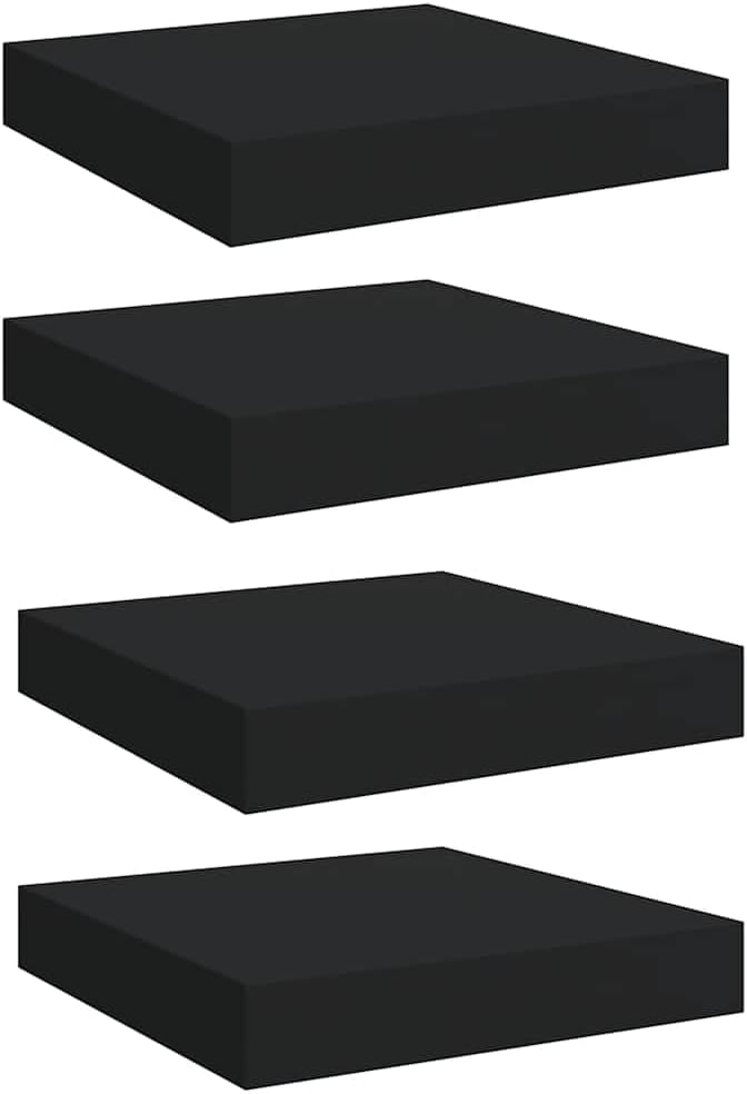 Black Floating Wall Shelves Set of 4, Honeycomb MDF Wood, 9.1x9.3x1.5 in, Invisible Mount, for Living Room Decor, Bathroom Storage