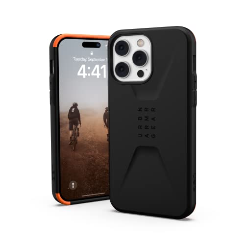 Urban Armor Gear UAG Civilian Hülle kompatibel mit Apple iPhone 14 Pro Max [Wireless Charging kompatibles Cover, Sturzfeste Handyhülle, Displayschutz durch erhöhten Rand] schwarz, 114043114040