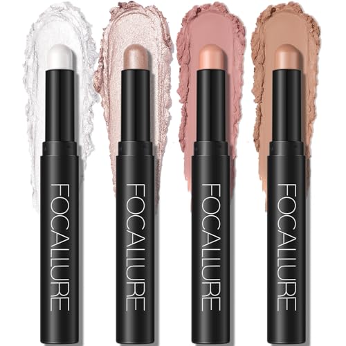 FOCALLURE 4PCS Cream Eyeshadow Stick Sets,Highlighter Eye Shadow Pencil with Crease-proof Formula,Long Lasting Waterproof Eyes Makeup,Halo Pink