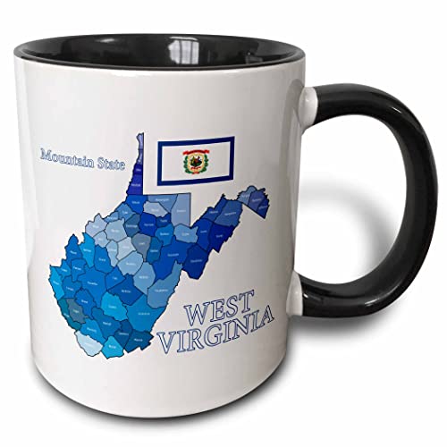 3dRose mug_219693_4 Flag and County map of West Virginia with state name and nickname - Two Tone Black Mug, 11oz