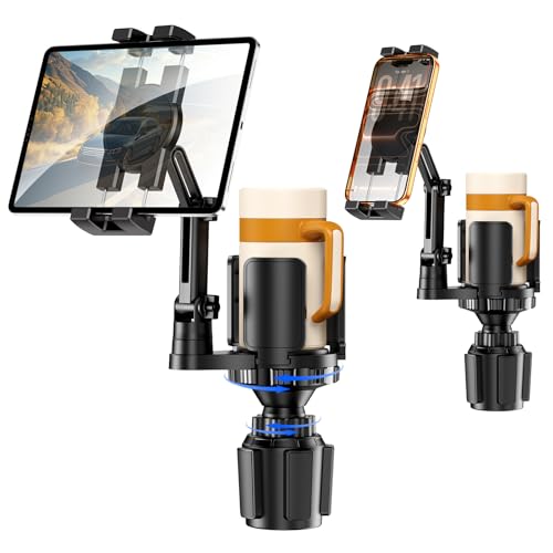 Tablet Holder for Car 3 in 1 Cup Holder ipad Car Mount with Expander Adjustable Base and Long Arm with 360Rotation Phone ipad Holder Compatible for 4-12.9 Tablet All Smartphones and Most Bottles