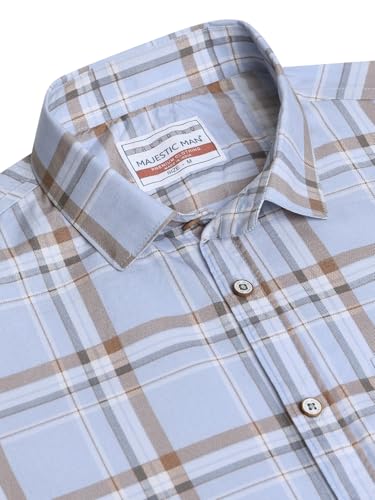 Image of Majestic Man Comfort Slim Fit Pure Cotton Checked Casual Shirt