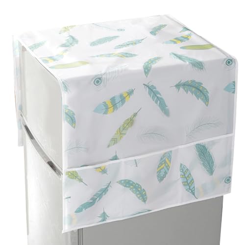 Image of CREATCABIN Refrigerator Dust Cloth PVEA Washing Machine Waterproof Cover Dustproof Fridge Top Cover Multi-Purpose with Side Storage Pockets for Kitchen Appliance Protector Feather 51 x 21.3 Inch