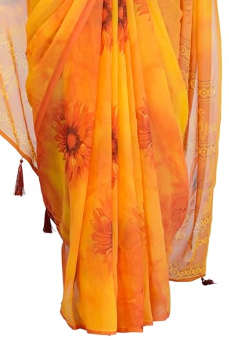Image of MIRCHI FASHION Saree for Woman Georgette Floral Printed | Lightweight Comfortable Sari for Regular Social Wear and social visits