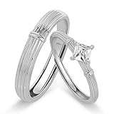 Meissa Wedding Rings for Women/Men 2 Pcs Sterling Silver Promise Rings Adjustable Silver Engagement Rings Cubic Zirconia Matching Couple Rings for Bridal