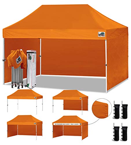 Image of Eurmax USA 10x15 Pop Up Canopy Tent,Commercial Tent with Patented No-Tip Rolling Bag,4 Zippered Removable Walls,UV & Water Resistant Canopy Top,Heavy Duty Outdoor Gazebo,Instant Shelter(Orange)