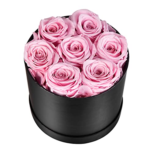 Timstono Forever Roses Eternity Flowers Real Roses That Last a Year Preserved Roses, Preserved Flowers Rose Box for a Long-Lasting Roses, Zero Care Long Lasting Roses,Black Box of Roses: 7 Pink