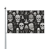 Bandera de fiesta impresa de varias calaveras de 3 x 5 pies con ojales, adecuada para fiestas y campamentos