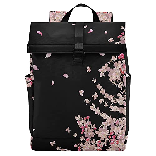 ALAZA Flying Plum Cherry Blossom Flowers Large Laptop Backpack Purse for Women Men Waterproof Anti Theft Roll Top Backpack, 13-17.3 inch