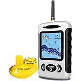 【2.2 pulgadas LCD Pantalla】 La pantalla ancha y clara puede mostrarle profundidad de agua, temperatura del agua, resistencia a la batería, sensibilidad, rango de zoom, contorno inferior, icono de pescado con profundidad. DIRIGIÓ El diseño de la luz de fondo le permite leer claramente por la noche.