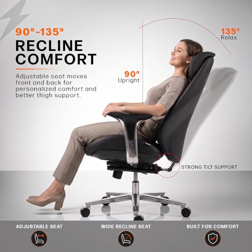 Image of Drogo Amara Ergonomic Office Chair for Work & Home- Luxury Semi-Silicone Leather, 5cm Seat Depth Adjustment, Curved Headrest, PU Aluminium Armrest, 135 Recline with 3 Lock Positions, Footrest (Black)