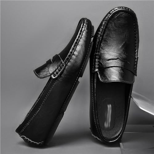Loafers for Men Genuine Leather Stitching Detailed Round Toe Comfortable Resistant Flat Heel Casual Wedding Slip-On Boat Shoes4