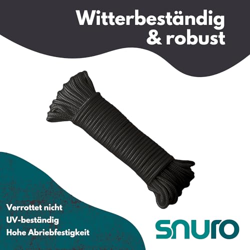 SNURO Nylon Seil (6mm, 20M, Schwarz) - Paracord Schnurr mit starkem Nylon Material - Reißfeste Paracord Schnur - reissfest & leicht - Bruchkraft 622 kg