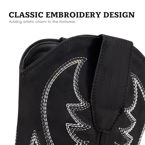 Image of Rollda Cowboy Boots for Men Western Boots Men's Square Toe Chunky Heel Mid-Calf Boots Classic Embroidered Pull On Boots
