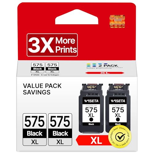 WISETA PG-575XL patronen für Canon druckerpatronen 575 Kompatibel Multipack Tintenpatrone für Canon PIXMA TS3550i TS3551i TS3750i TS3751i TS3752i TR4750i TR4751i TR4755i TR4756i patronen (2Schwarz)