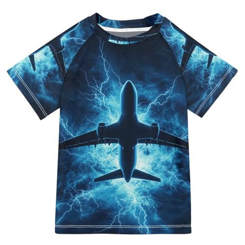 Jucciaco Boys Swimsuit Aircraft Lightning Tornado Sea Sunscreen Kids Sun Rashguard Short Sleeve T-Shirts Swimwear Sets UPF 50+ Multicoloured