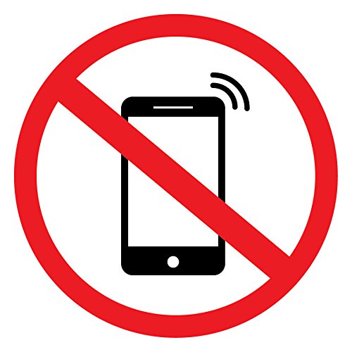 No Mobile Phones Symbol Warning Sign, Self-Adhesive Vinyl Sticker, 145mm x 145mm